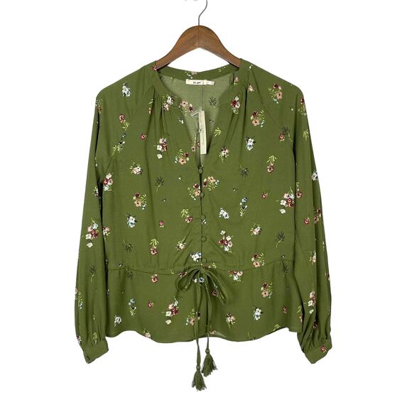 Miami x Francesca's | NWT Rayna Green Floral Print Long Sleeve Tie Waist Blouse - Picture 2 of 10